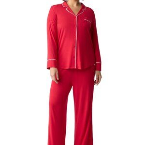 #973 Gap GapBody Women's Jersey Long-Sleeve Pajama Coat Set - Red